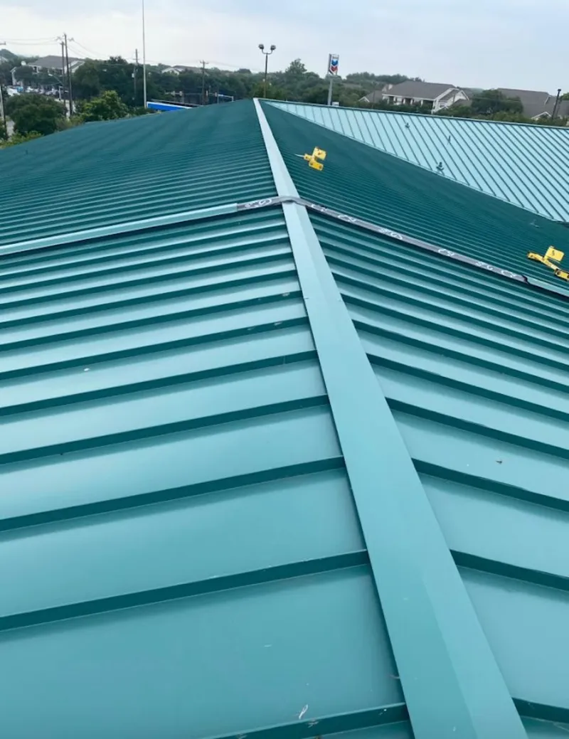 Green commercial metal roof ridge and valley for Metal Roof Repair in Brush